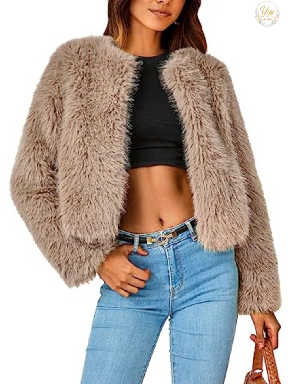 Faux Fur Coat with Pockets – Cropped Warm Winter Jacket for Women
